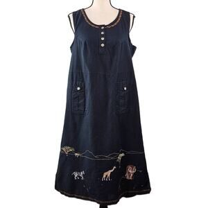 Lemon Grass Black Linen Blend African Safari Sleeveless Dress Women Small | FLAW